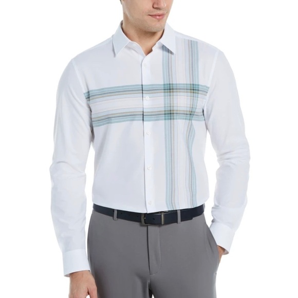Perry Ellis Cross Plaid Dress Shirt - Picture 1 of 5